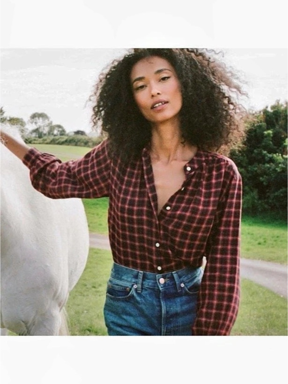 DÔEN Breena Women's Plaid Button Down in Red & Black